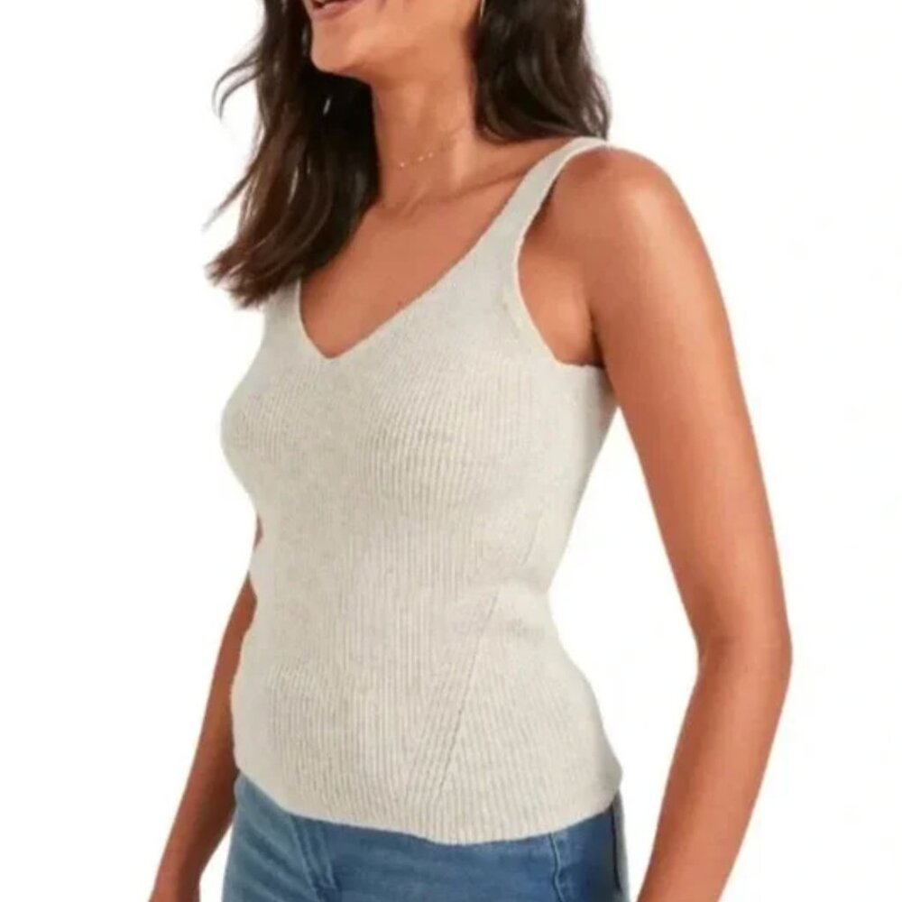 Cream Knit Sweater V-Neck Tank Top